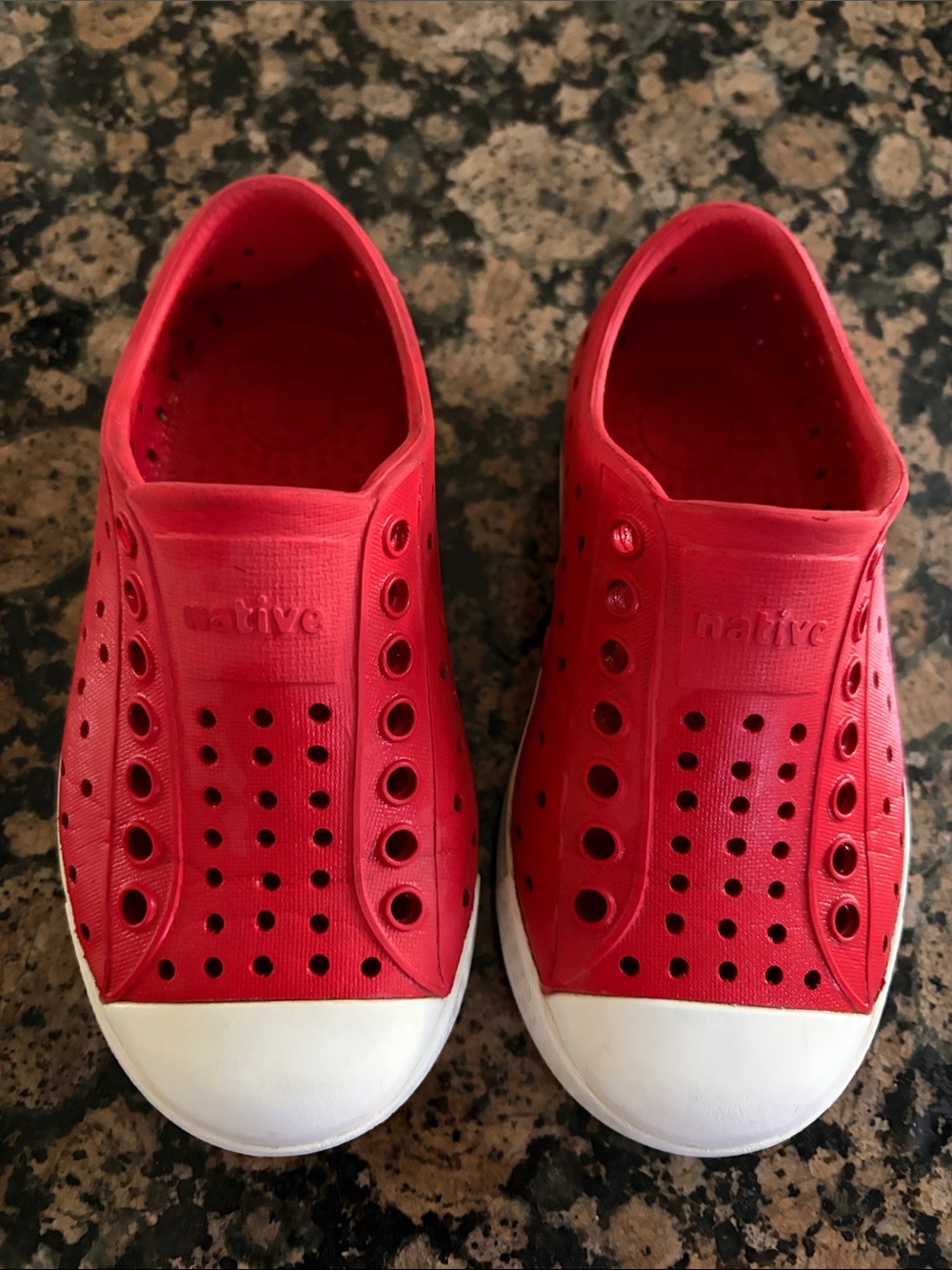 Native Red Slip-On Sneakers with White Toe Cap
